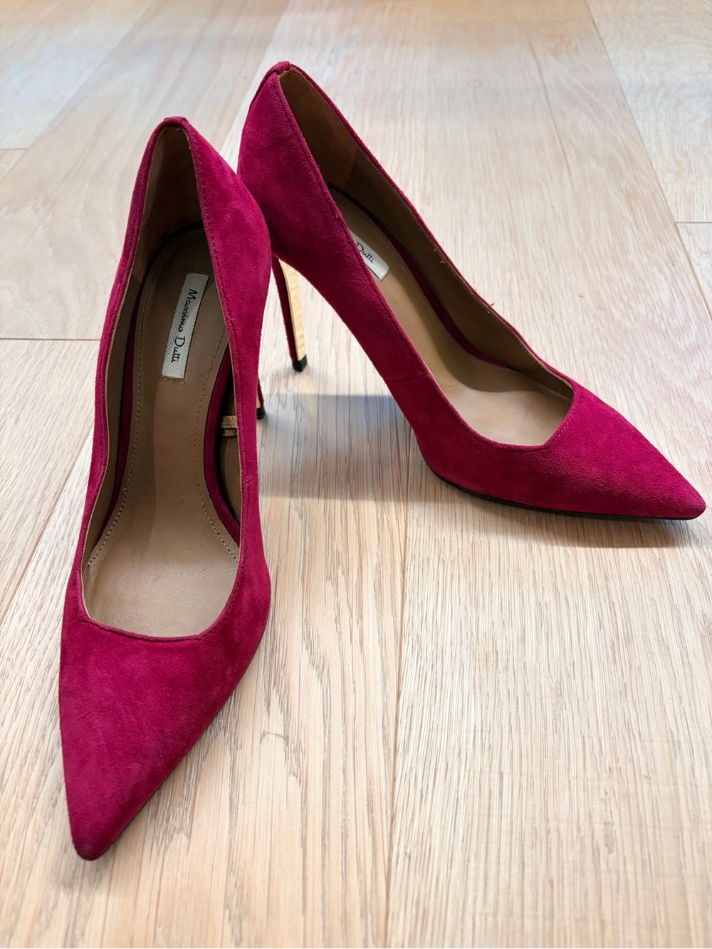 Massimo Dutti Raspberry Suede Pointed-Toe Stiletto Pumps